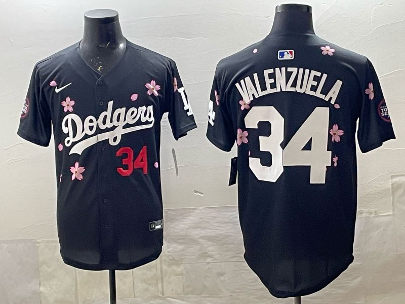 Men 2025 Nike Los Angeles Dodgers #34 Valenzuela Black Game MLB Jersey 05